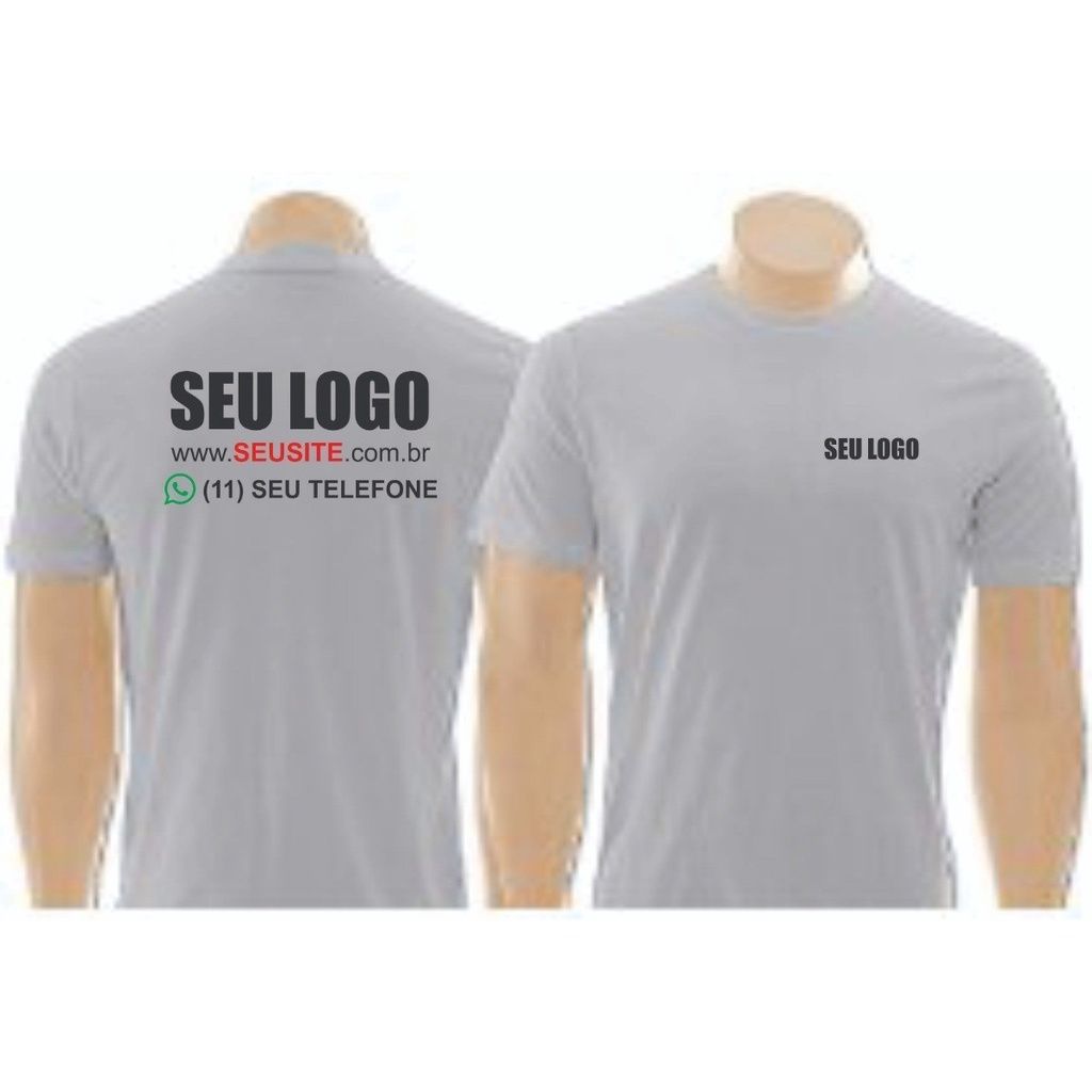 Camisetas cinza de uniforme com "seu logo" na frente e nas costas