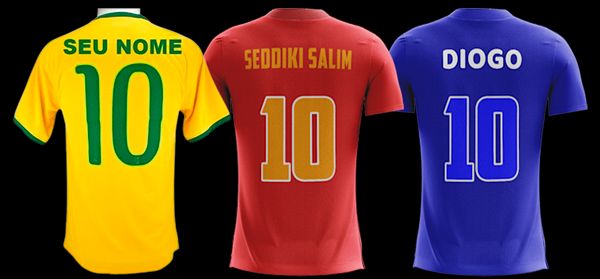 Três camisas de time com nome e número 10 nas costas