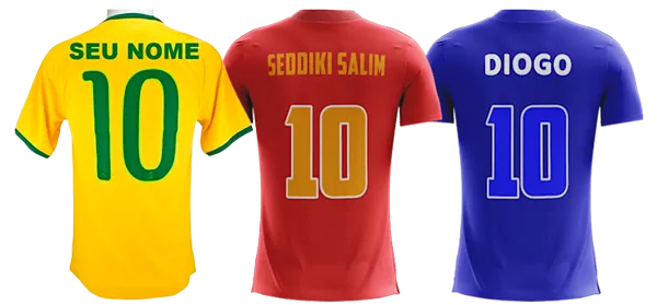 Três camisas de time com nome e número 10 nas costas