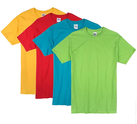 Camisetas lisas amarela, vermelha, azul e verde prontas para estampar