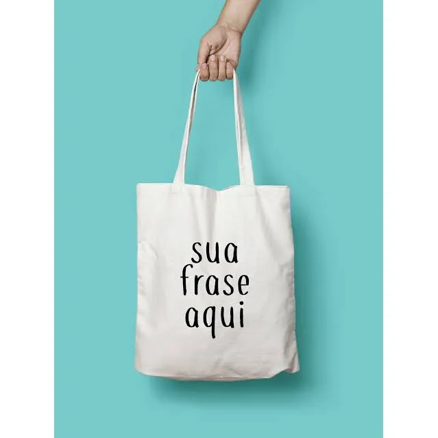 Ecobag de algodão cru com a frase "sua frase aqui"