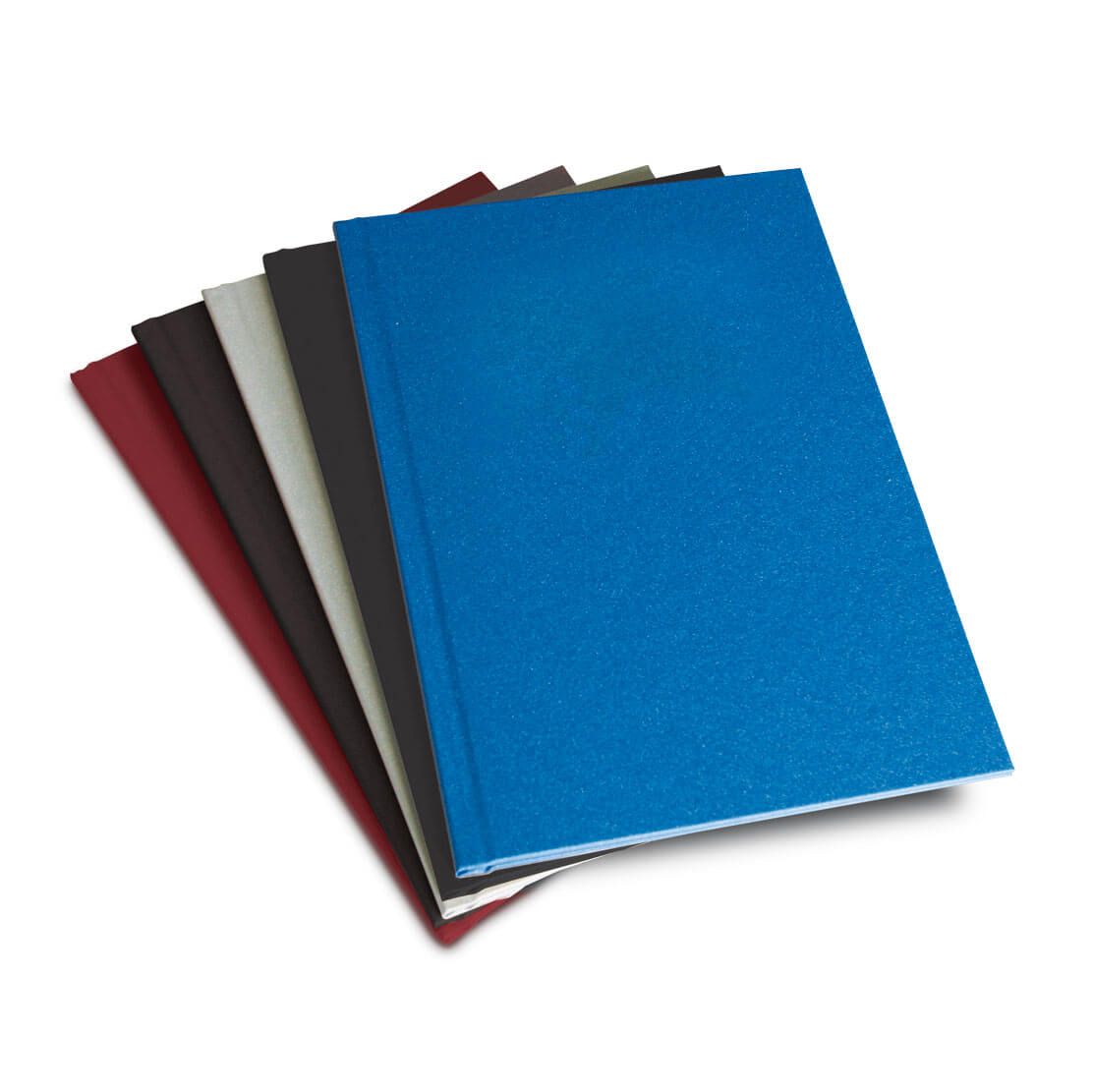 Capas de encadernação em azul, preto, vinho e branco